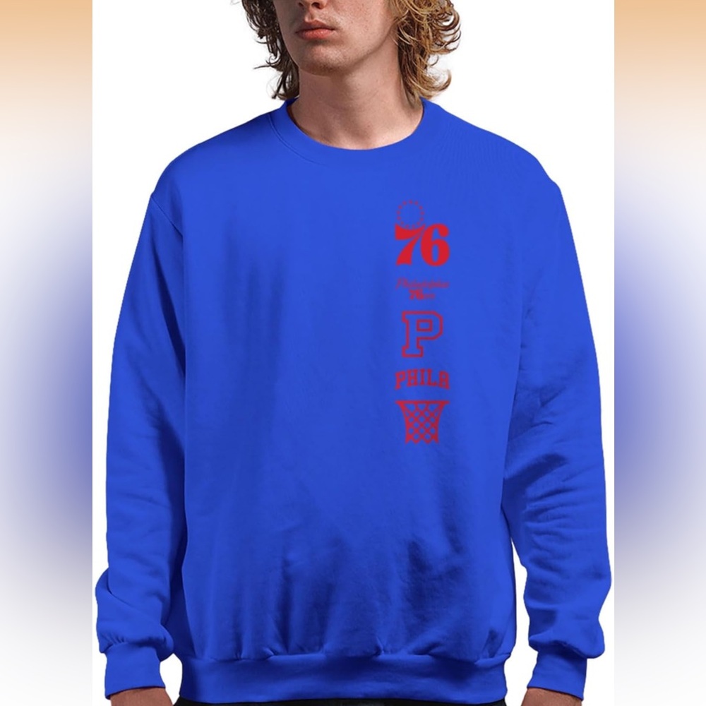 Philadelphia 76ers Junk Food NBA Stacked Logo Pullover Fleece Crew Neck Size XL